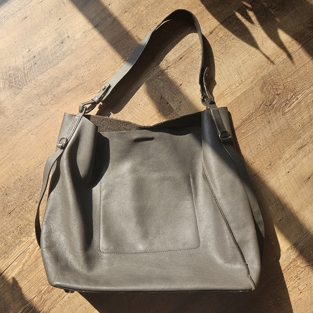 All Saints grey Leather Tote Bag